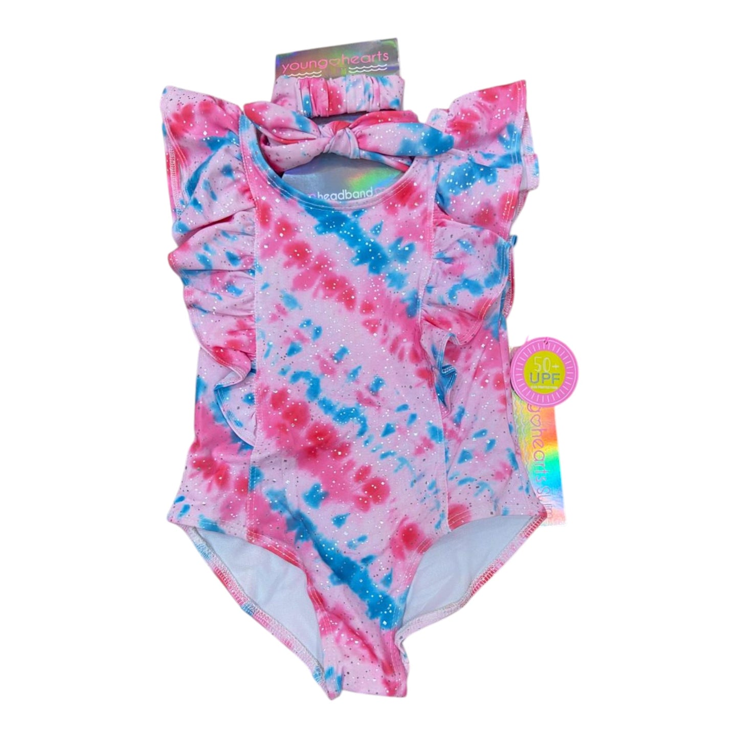 Traje de Baño 2P Headband Rosa Brillos