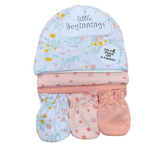 Gorros y Guantes 6P AP13337 Little Beginnings Blanco/Coral