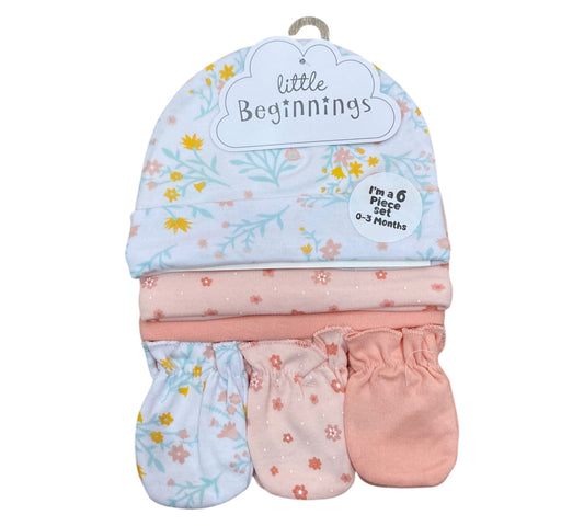 Gorros y Guantes 6P AP13337 Little Beginnings Blanco/Coral