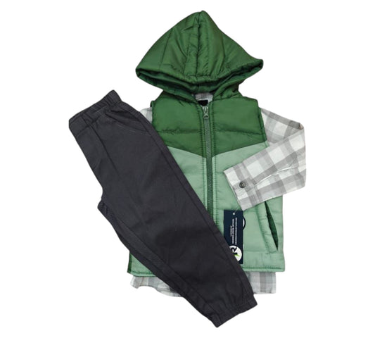 Set 3P Chaleco Verde Gorro 3T Little Rebel