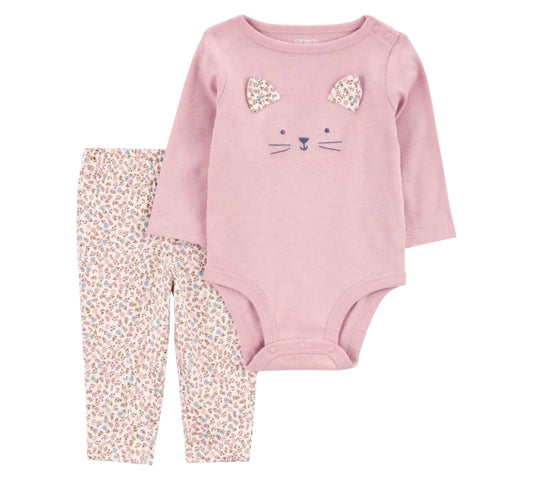 Set 2P 09M 1R965810 Gatito Flores Rosa Carter's