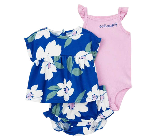 Set 3P 18M 1Q427010 Flores Azul Carter's