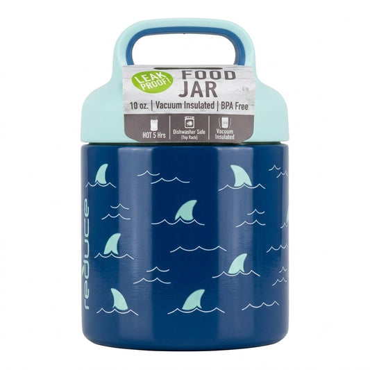 Termo Food Jar con estampado de tiburones en azul, marca Reduce