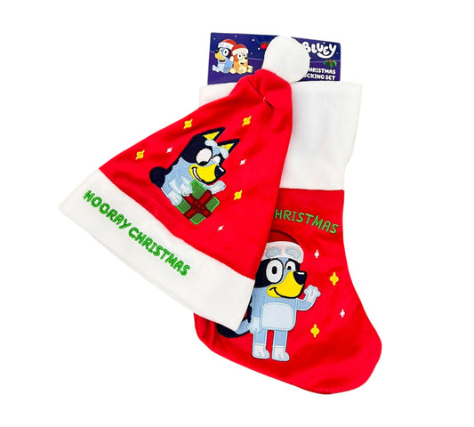 Bota y Gorrito Bluey Navideño Rojo