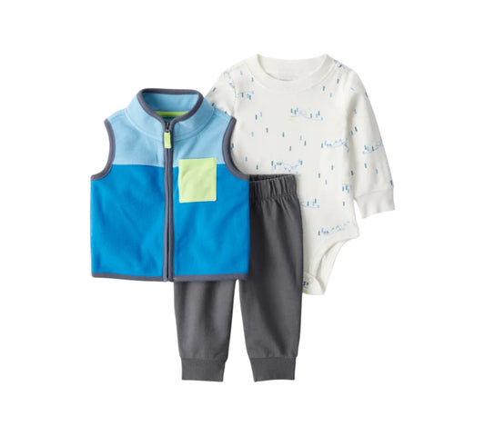 Set 3P RN 1U045410 Carters Chaleco Azul/Gris