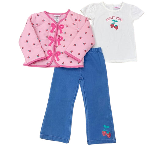 Set 3P 4T Niña Little Lass Fresas Rosa