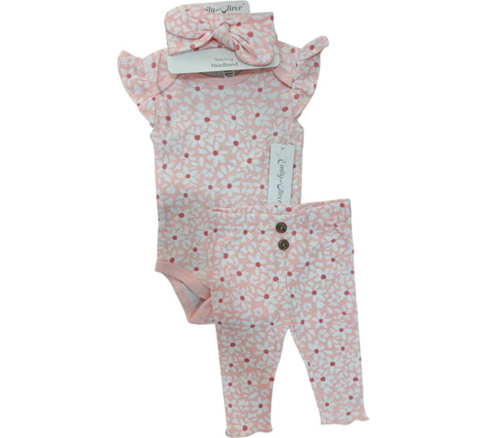 Set 3P 3/6M E146J202 EmilyandOliver Floral Rosa