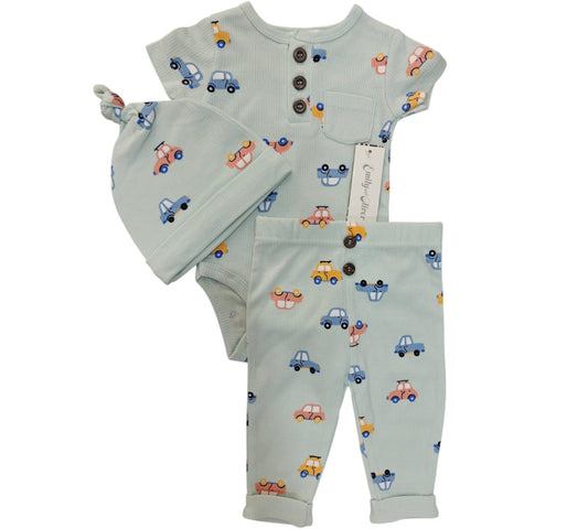 Set 3P 3/6M E146J104 EmilyandOliver Coches Azul Aqua