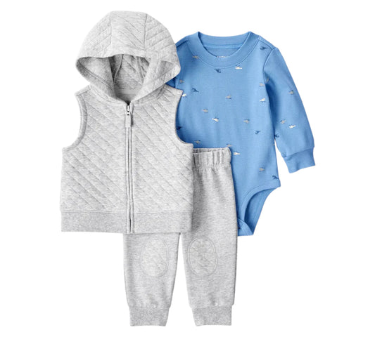 Set 3P 12M 1T268710 Carters Gris/Azul Helicópteros