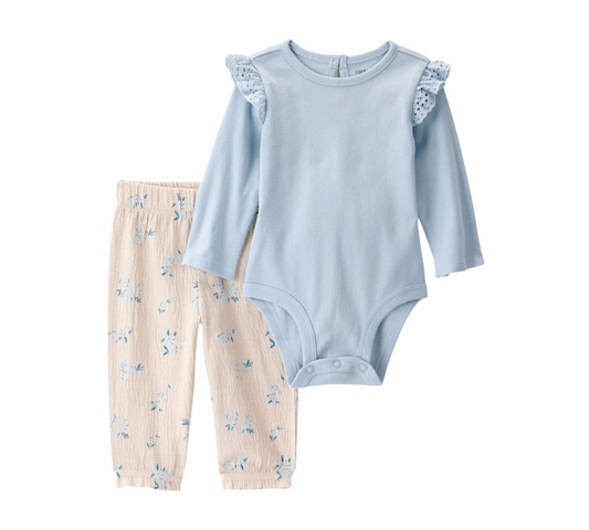 Set 2P 09M 1T476610 Carters Floral Azul Cielo/Beige
