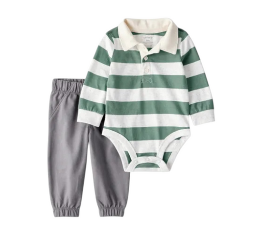 Set 2P 12M 1T476010 Carters Rayas Verde/Gris